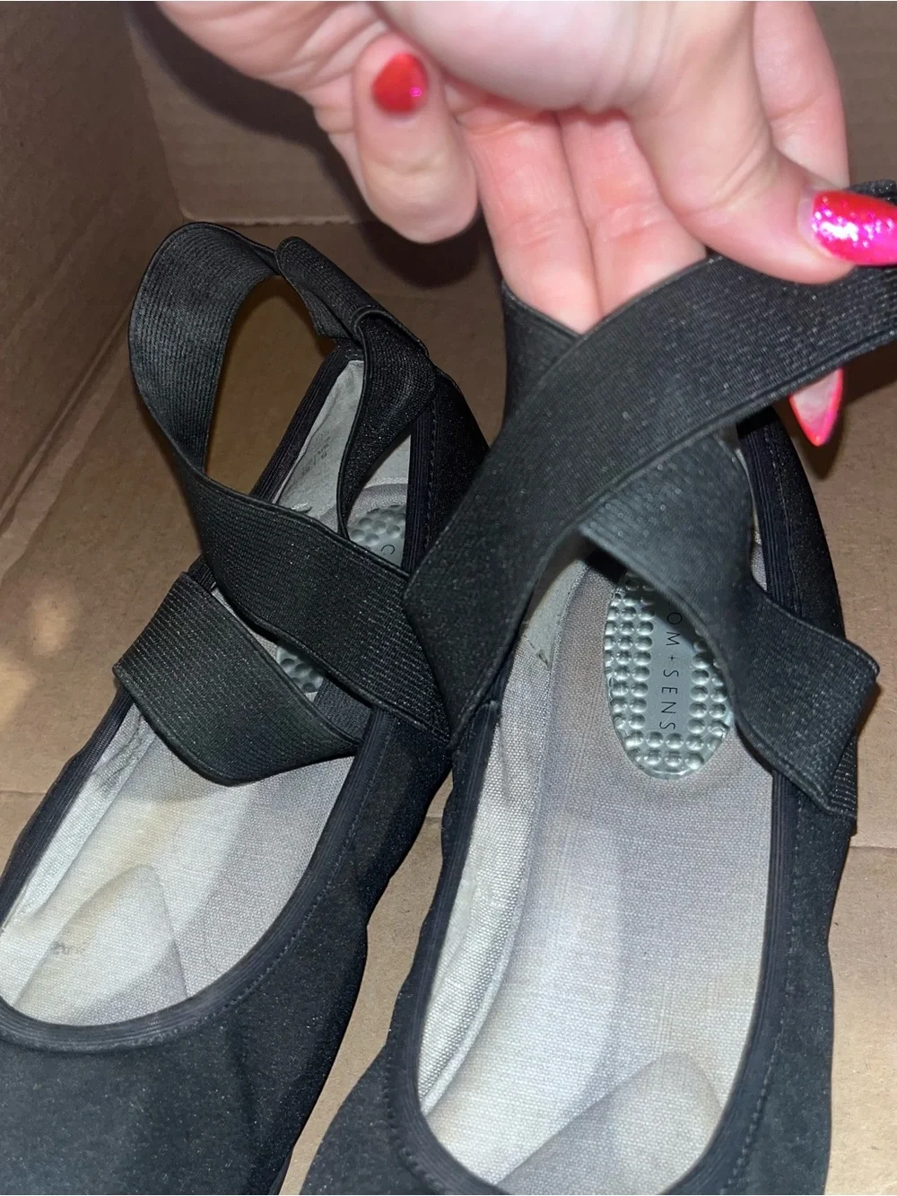 Com + Sen Theiry Ballet‎ Strappy Women’s Black Mary Jane Flats Elastic Size 8.5